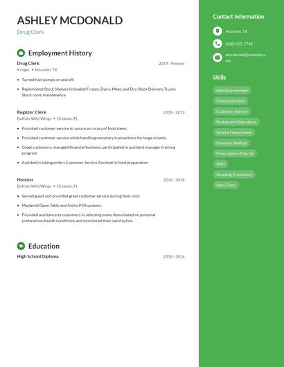 Drug Clerk Resume
