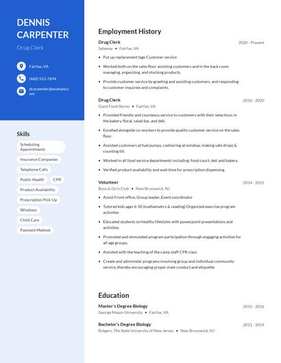Drug Clerk Resume
