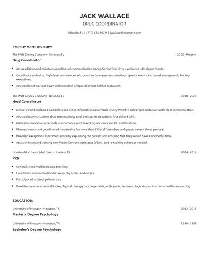 Drug Coordinator Resume