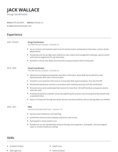 Drug Coordinator Resume