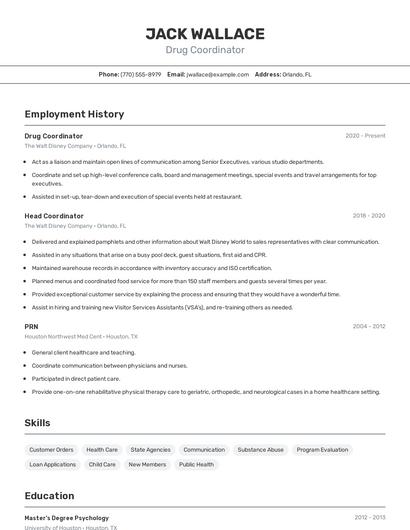 Drug Coordinator Resume