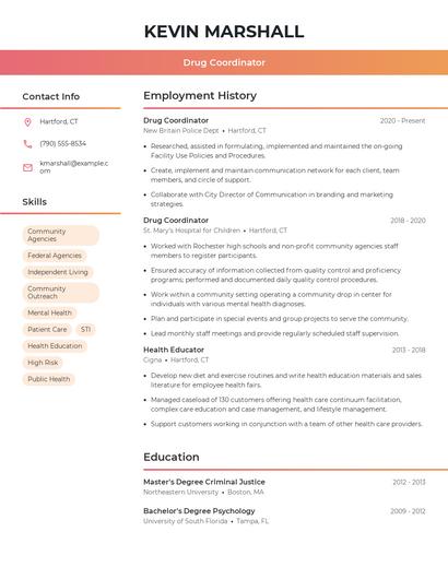 Drug Coordinator Resume