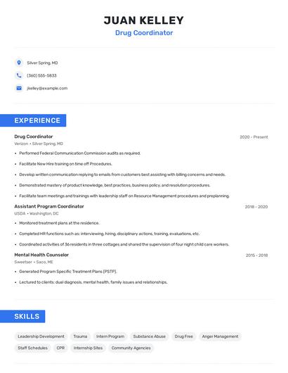 Drug Coordinator Resume