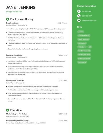 Drug Coordinator Resume