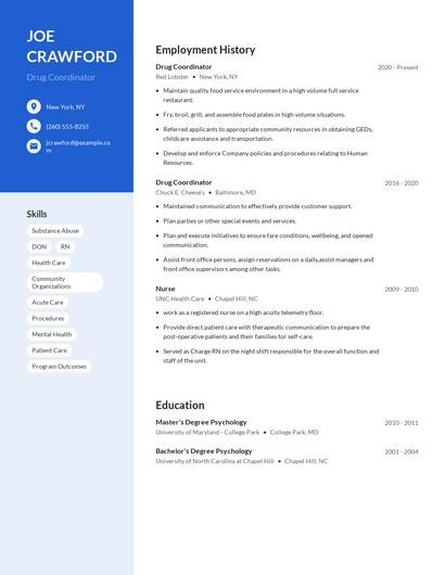 Drug Coordinator Resume