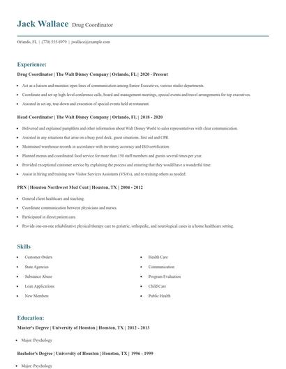 Drug Coordinator Resume