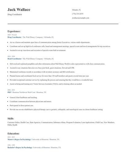 Drug Coordinator Resume