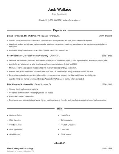 Drug Coordinator Resume