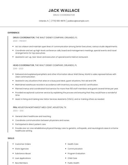 Drug Coordinator Resume