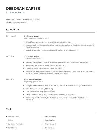Dry Cleaner Presser Resume