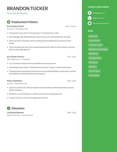 Dry Cleaner Presser Resume