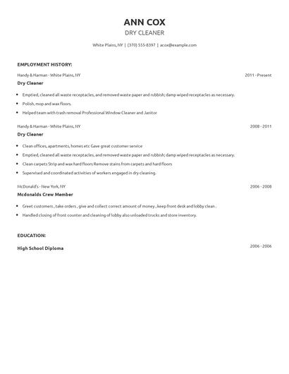 Dry Cleaner Resume
