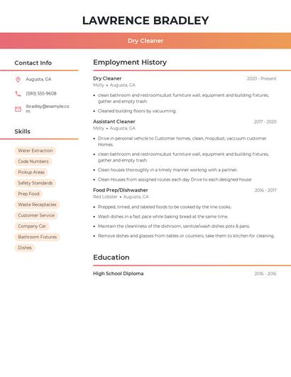 Dry Cleaner Resume