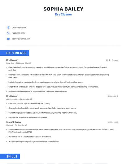 Dry Cleaner Resume