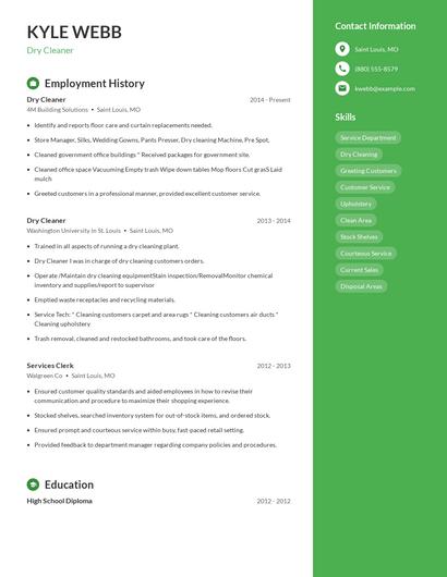 Dry Cleaner Resume