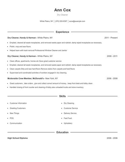 Dry Cleaner Resume