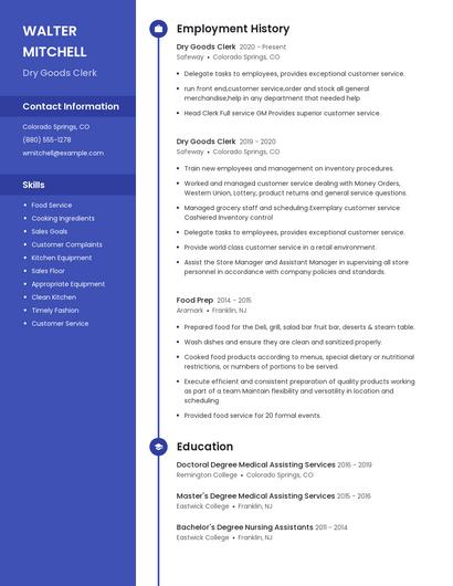 Dry Goods Clerk Resume