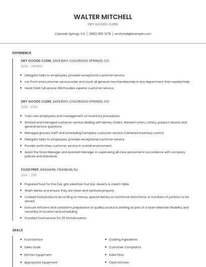 Dry Goods Clerk Resume