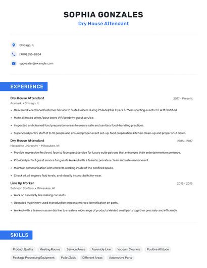Dry House Attendant Resume