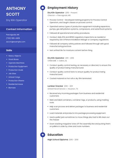 Dry Kiln Operator Resume