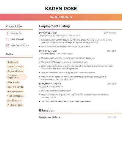 Dry Kiln Operator Resume