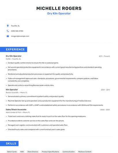 Dry Kiln Operator Resume