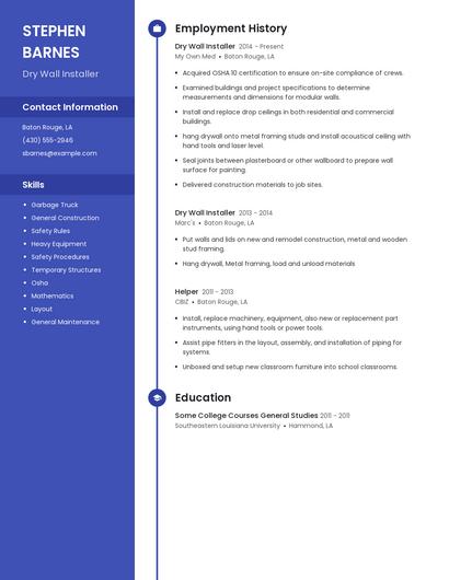 Dry Wall Installer Resume