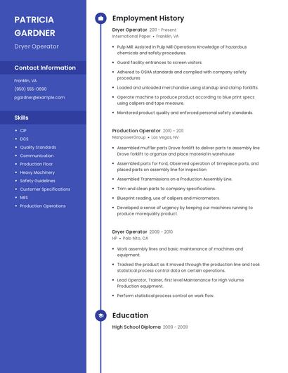 Dryer Operator Resume