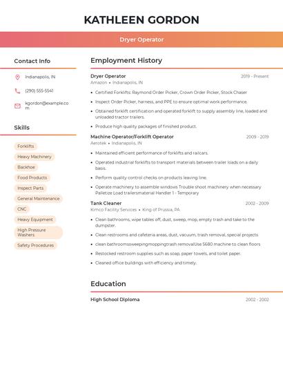 Dryer Operator Resume