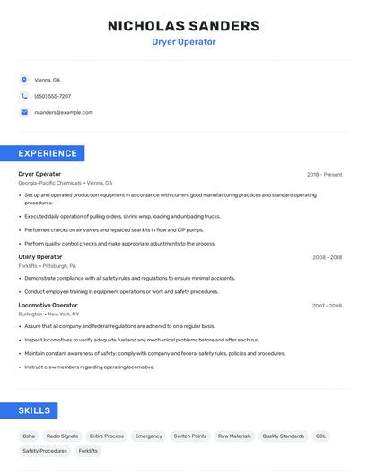 Dryer Operator Resume