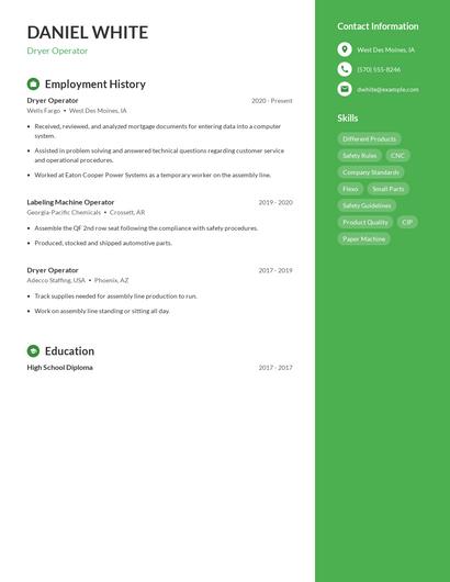 Dryer Operator Resume