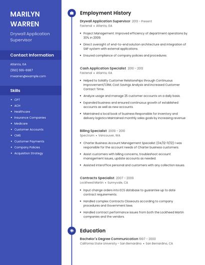 Drywall Application Supervisor Resume