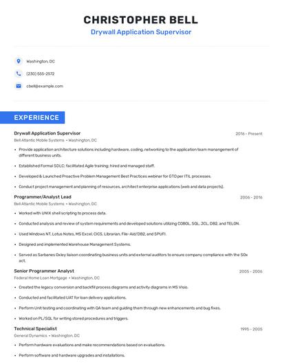 Drywall Application Supervisor Resume