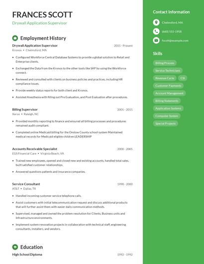 Drywall Application Supervisor Resume