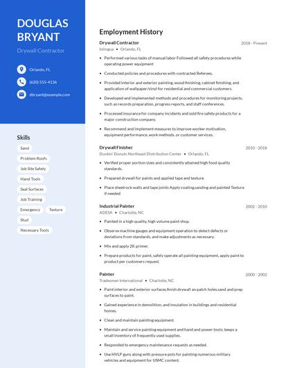 Drywall Contractor Resume