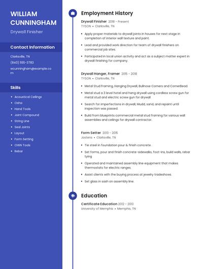 Drywall Finisher Resume