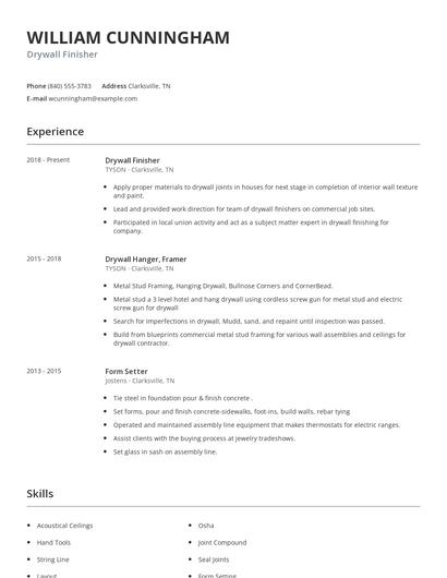 Drywall Finisher Resume