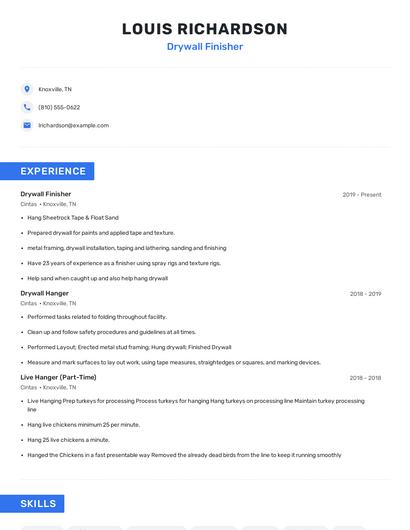 Drywall Finisher Resume