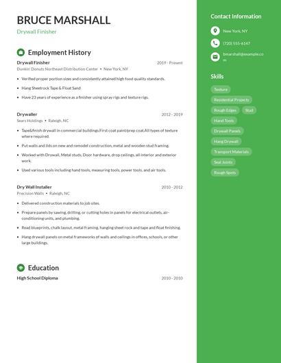 Drywall Finisher Resume