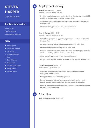 Drywall Hanger Resume