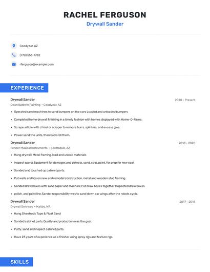 Drywall Sander Resume