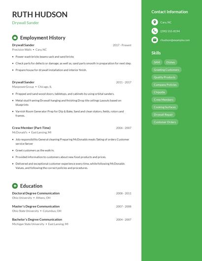 Drywall Sander Resume