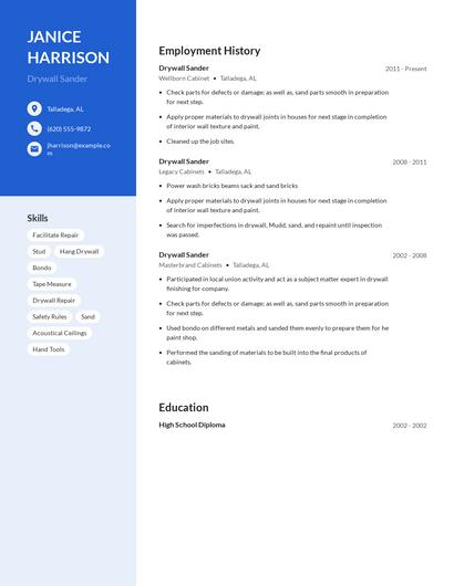 Drywall Sander Resume