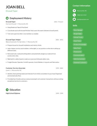 Drywall Taper Resume