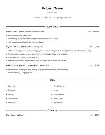 Drywall Taper Resume