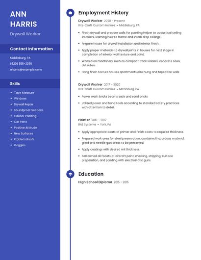 Drywall Worker Resume