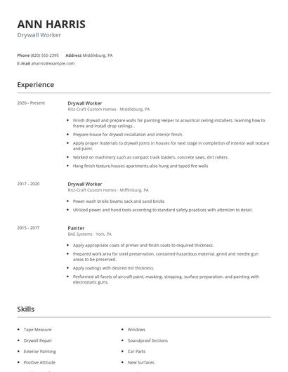 Drywall Worker Resume