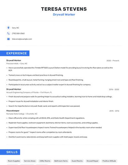 Drywall Worker Resume