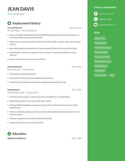 Drywall Worker Resume