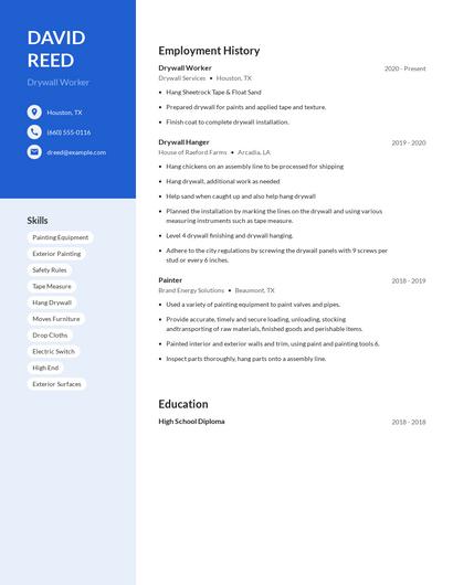 Drywall Worker Resume